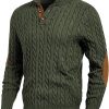 JMIERR Men's Cable Knit Pullover Sweater Casual Long Sleeve Stand Collar Button Knitted Sweaters