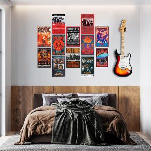 Woonkit Vintage Rock Band Posters for Room Aesthetic, 70s 80s 90s Retro Music Room Wall Bedroom Decor Art, Vintage Rock Concert Poster Wall Collage, Old Music Album Cover Prints (12 SET B, 7.8X11.8 INCH)